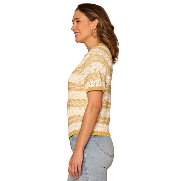 Petite Democracy S/S Novelty Stitch Stripe Cllr Plckt Swt