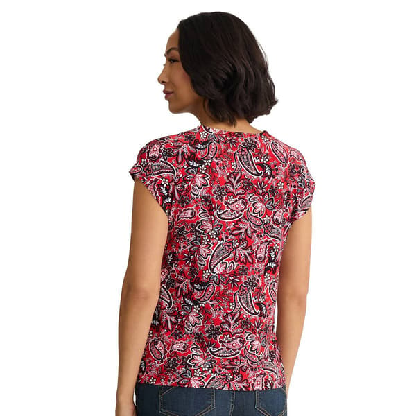 Petite Jones New York Cap Sleeve Keyhole Neck Paisley Blouse