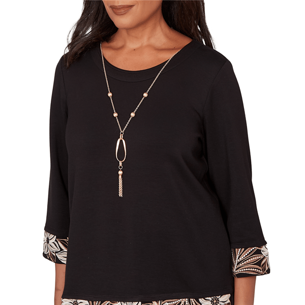 Petite Alfred Dunner Seville Bold Floral Border Trim Blouse