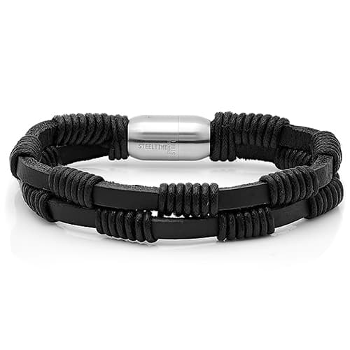 Mens Black Leather Braided Bracelet - image 
