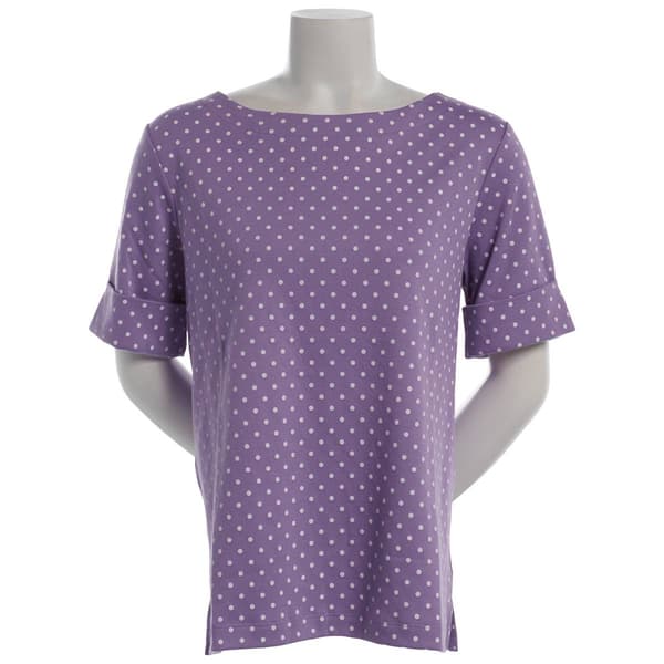 Plus Size Hasting & Smith Elbow Sleeve Dot Boat Neck Tee - image 