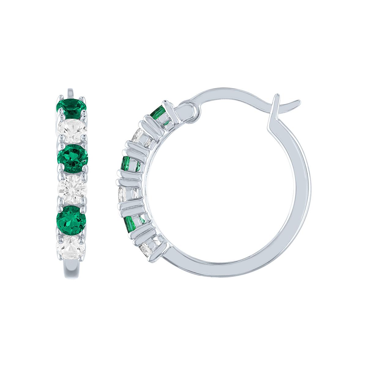 Gemstone Classics™ Created Emerald/Sapphire Silver Hoop Earrings