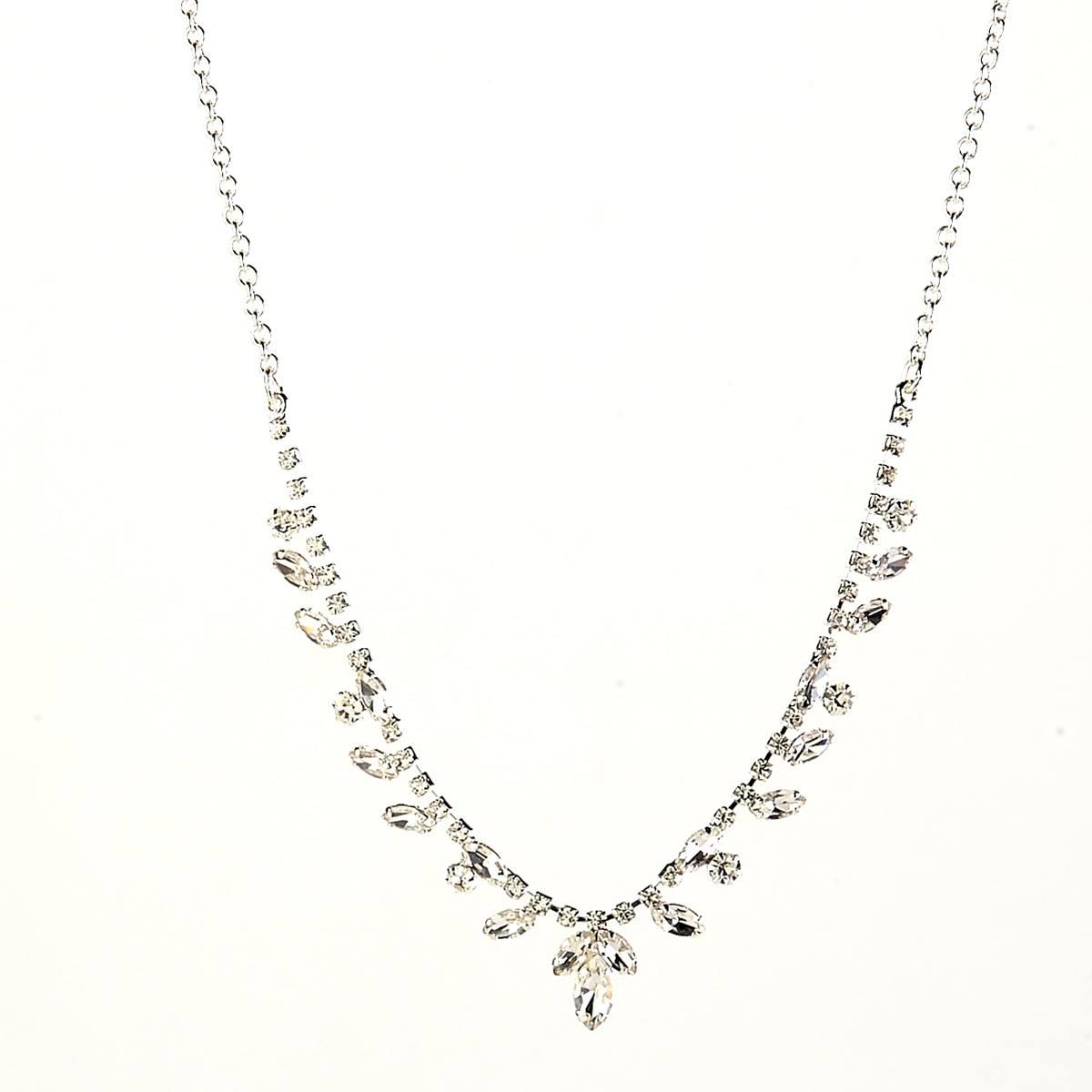 Rosa Rhinestones Silver Plated Rhinestone Stone Point Necklace