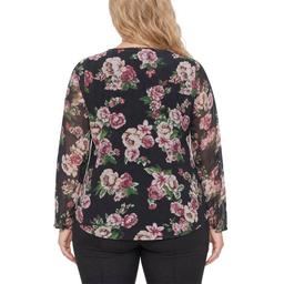 Plus Size NY Collection Long Sleeve Ruffle Front V-Neck Blouse