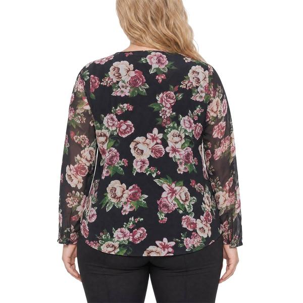Plus Size NY Collection Long Sleeve Ruffle Front V-Neck Blouse