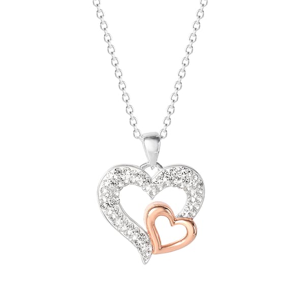 Silver Plated Brass Two-Tone Crystal Double Heart Pendant - image 