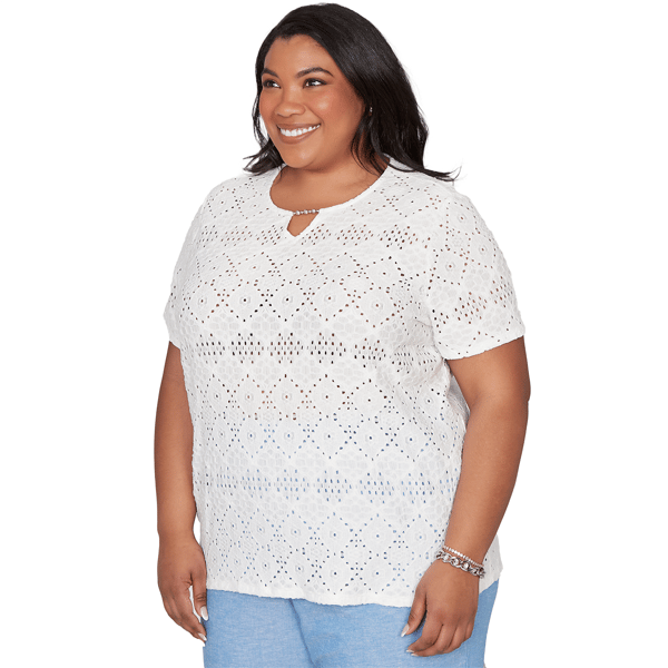 Plus Size Alfred Dunner Vintage Charm Geometric Eyelet Blouse