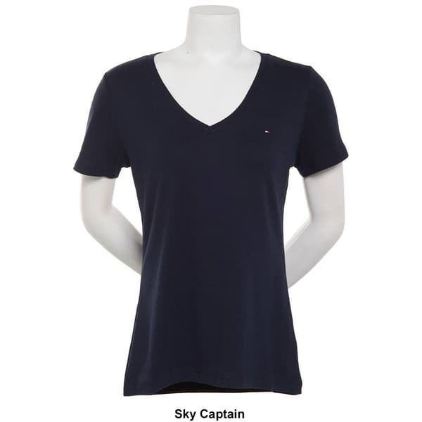 Womens Tommy Hilfiger Sport Short Sleeve Solid V-Neck Tee