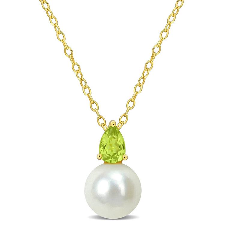Gemstone Classics(tm) Freshwater Pearl & Peridot Pendant