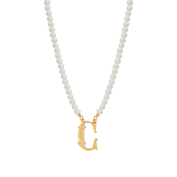 1928 16in. Gold-Tone C Initial Pearl Pendant - image 