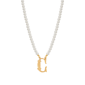 1928 16in. Gold-Tone C Initial Pearl Pendant - image 1