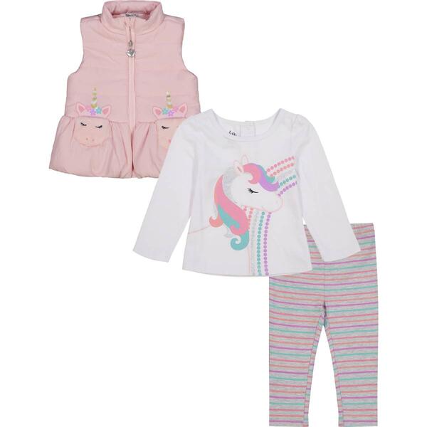 Toddler Girl Kids Headquarters 3pc. Unicorn Puffer Vest Set - image 