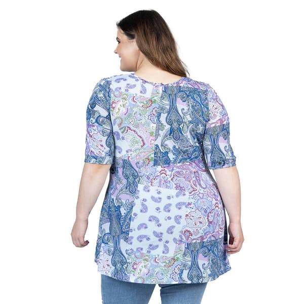 Plus Size 24/7 Comfort Apparel Paisley Elbow Sleeve V-Neck Top