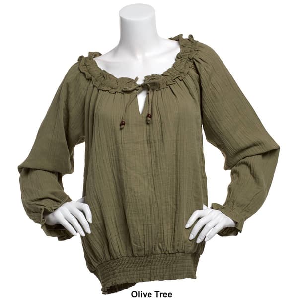 Womens French Laundry Long Sleeve Textured Woven Peasant Blouse
