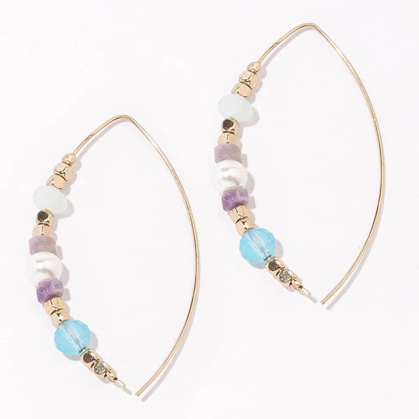 Ashley Cooper(tm) Purple & Blue Mixed Bead Hoop Earrings - image 