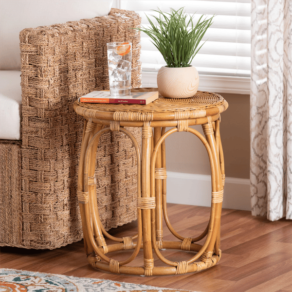 bali & pari Jayana Natural Rattan Round End Table