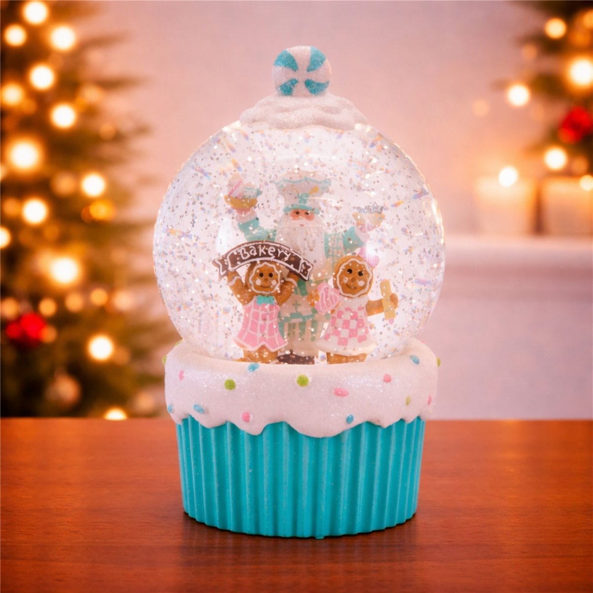 Melrose 7.5in. LED Santa & Gingerbread Bakery Snow Globe