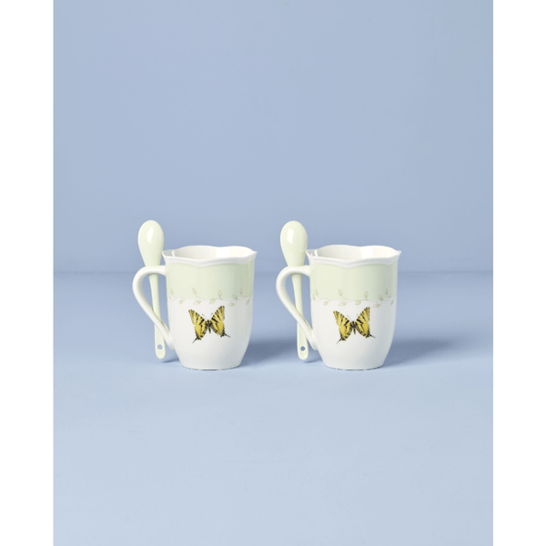 Lenox® Butterfly Meadow® Green Mugs with Spoons - Set of 2