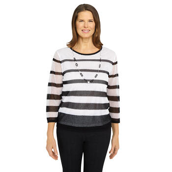 Womens Alfred Dunner Summer In The City Mesh Stripe Sweater - Boscov's