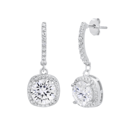 Saffron Sterling Silver 2ctw Moissanite Halo Drop Huggie Earrings