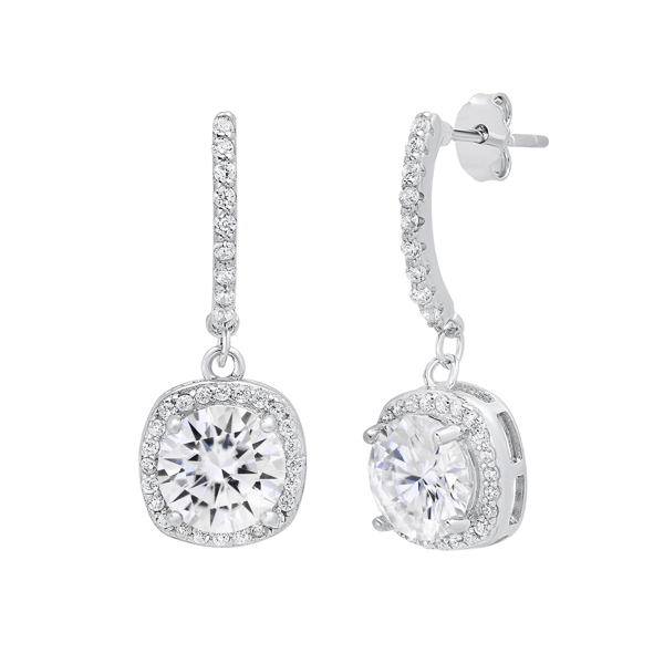Saffron Sterling Silver 2ctw Moissanite Halo Huggie Drop Earrings