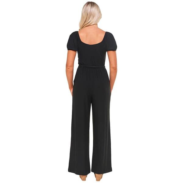 Juniors Derek Heart Short Sleeve Belted Wide Leg Jumpsuit