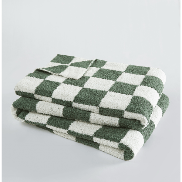 Truly Soft Cozy Checkerboard Beige Reversible Throw
