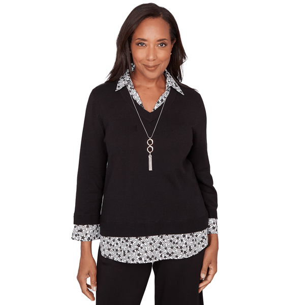 Petites Alfred Dunner Seville Print Woven Two In One Sweater Wit