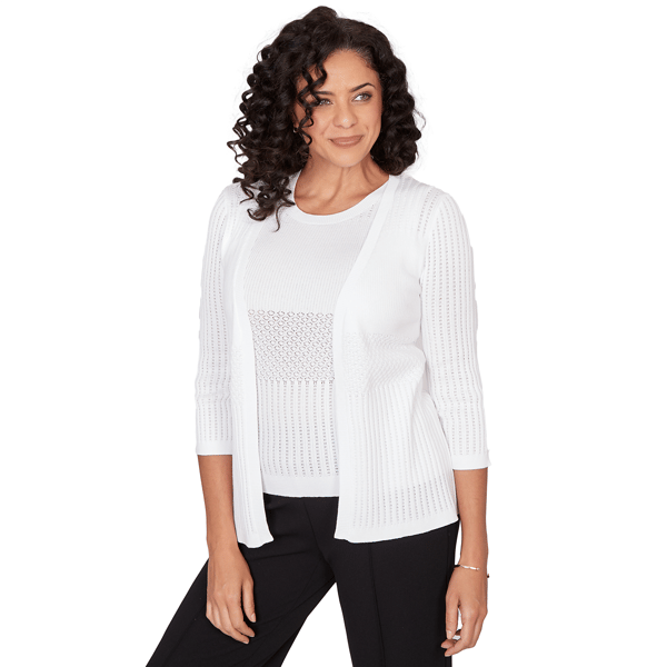 Petite Emaline Verde Grove I 3/4 Sleeve Pointelle Cardigan