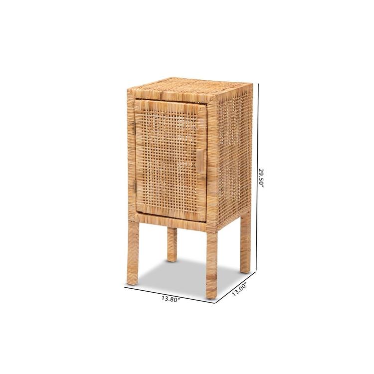 Baxton Studio Vivan Bohemian Natural Rattan 1-Door Nightstand