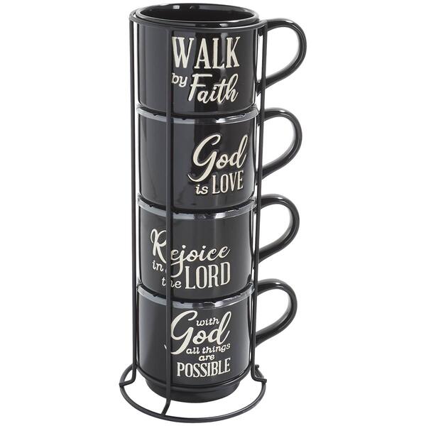 Set of 4 Walk by Faith 13oz. Stackable Mugs - image 