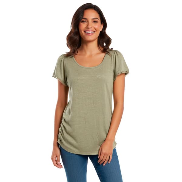 Womens French Laundry Short Sleeve Solid Scoop Tee w/Shirring