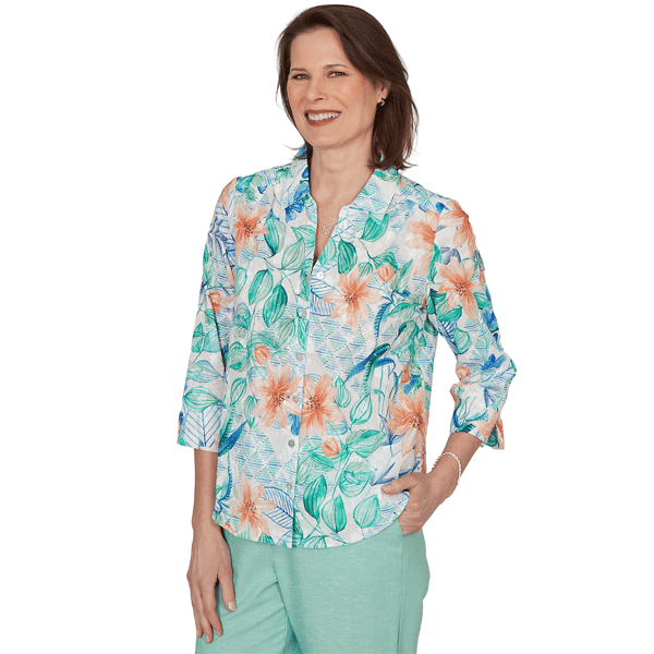 Petite Alfred Dunner Caribbean Blues Tropical Floral Blouse