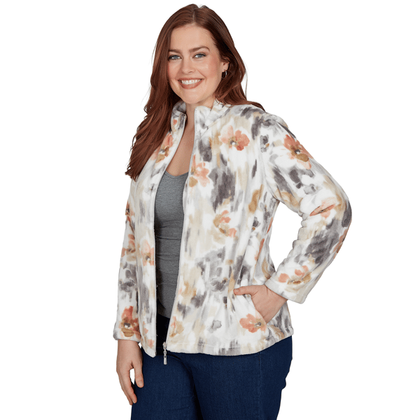 Womens Alfred Dunner Classics Watercolor Floral Zip Front Jacket