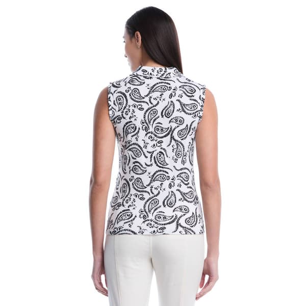 Womens Rafaella® Sleeveless Paisley Ruffle Trim Polo