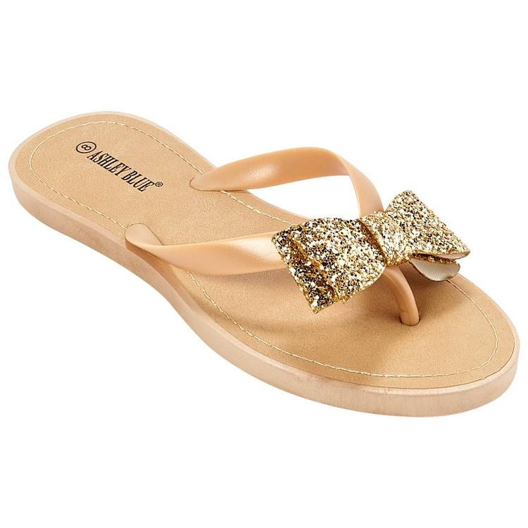 Womens Ashley Blue Rhinestone Bow Thong Sandals