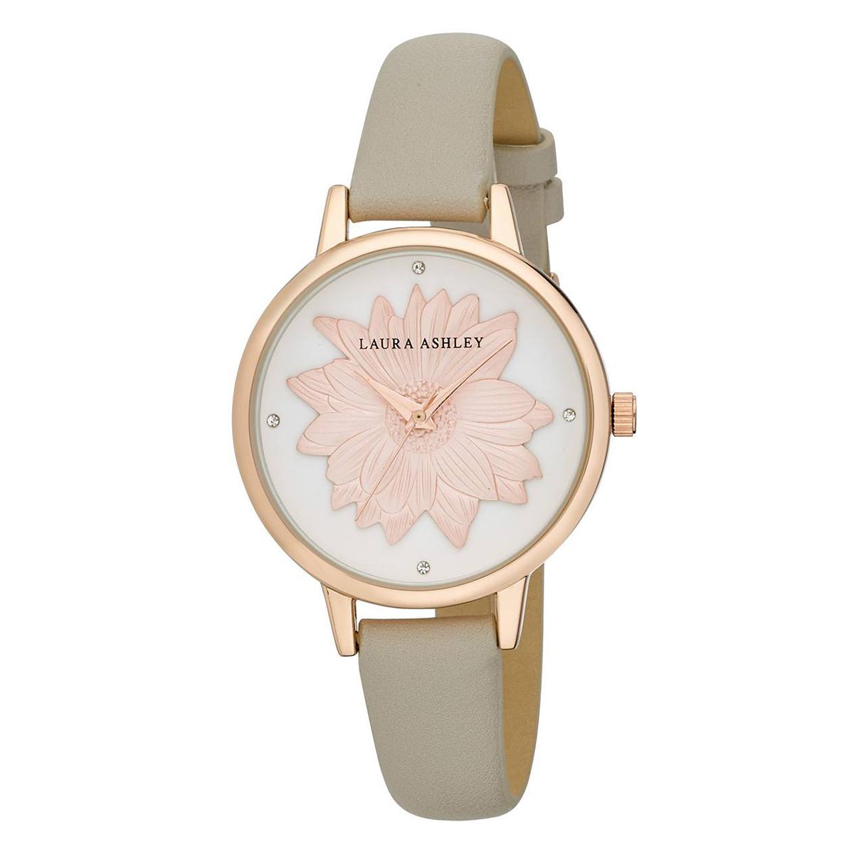 Womens Laura Ashley® Rose Gold Flower Dial Watch -...