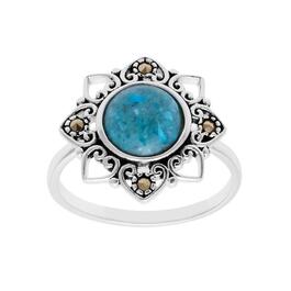 Marsala Marcasite & Reconstituted Turquoise Flower Ring