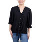 Petite NY Collection 3/4 Sleeve Eyelet Tie Front Button Down - image 4