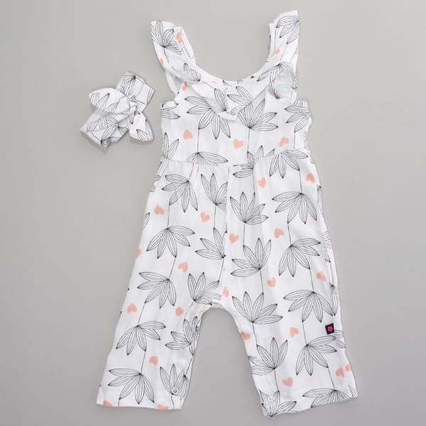 Baby Girl (NB-9M) Limited Too(tm) Heart & Leaf Jumpsuit w/ Headband - image 