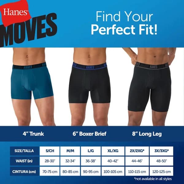 Mens Hanes® Moves 4pk. Performance Boxer Briefs - Teal/Black