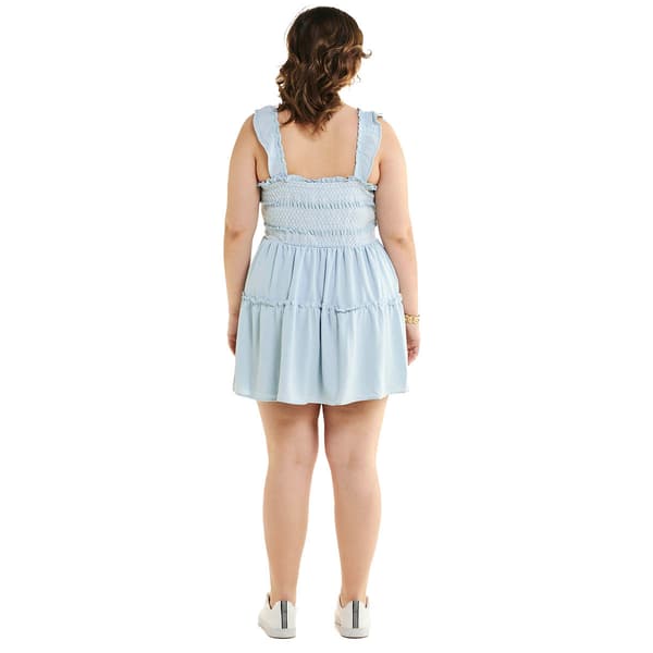 Juniors Plus No Comment Crinkle Smocked Bodice Skater Dress