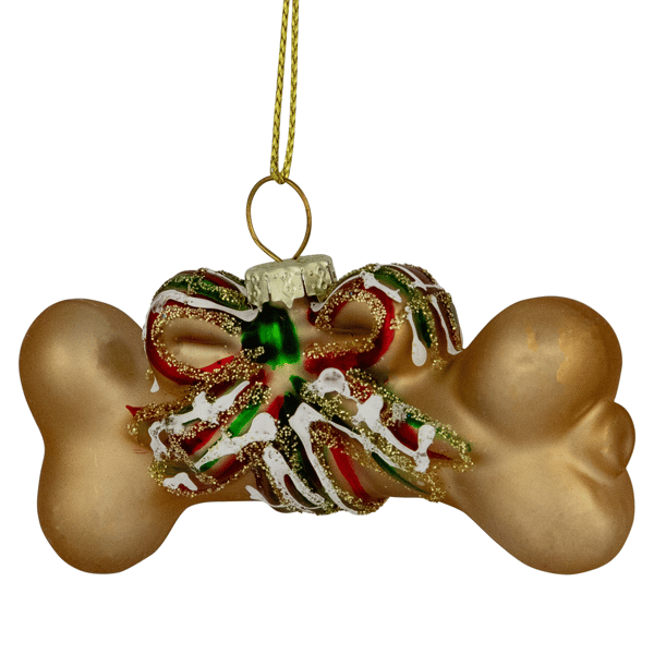 Northlight Gold Dog Bone with Bow Glass Christmas Ornament