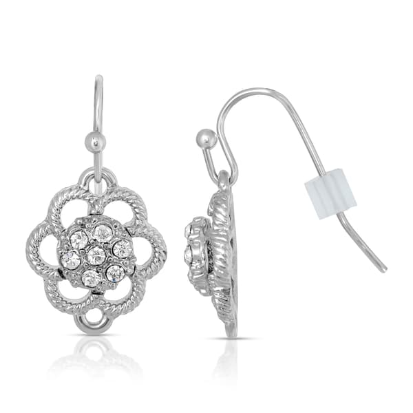 1928 Silver Tone Small Crystal Flower Drop Earrings - image 