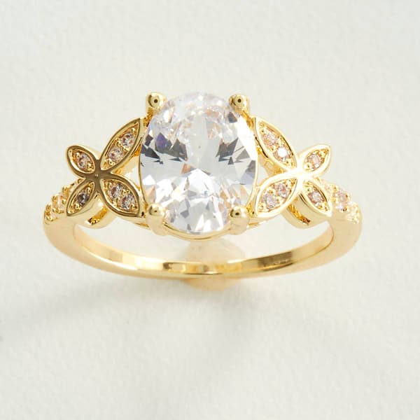 Ashley Cooper(tm) Cubic Zirconia & Pave Floral Band Gold Ring - image 