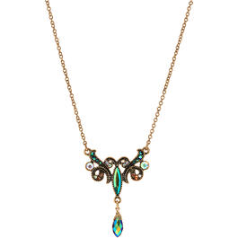 1928 Gold-Tone Aurora Borealis Stones & Topaz Pendant Necklace