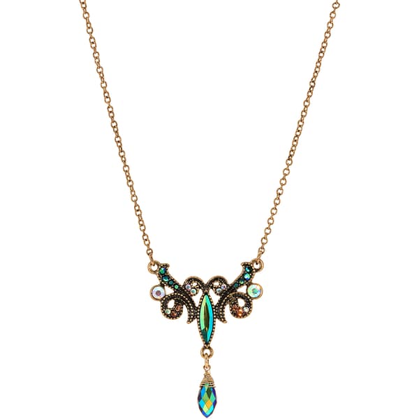 1928 Gold-Tone Aurora Borealis Stones & Topaz Pendant Necklace - image 