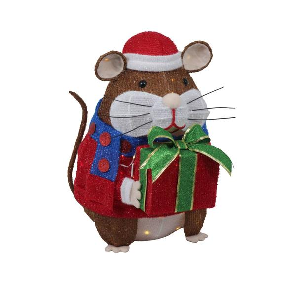 Pre-Lit Christmas Mouse with Santa Hat - image 