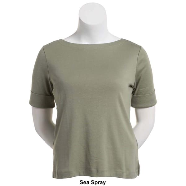 Petite Hasting & Smith Elbow Sleeve Solid Boat Neck Tee
