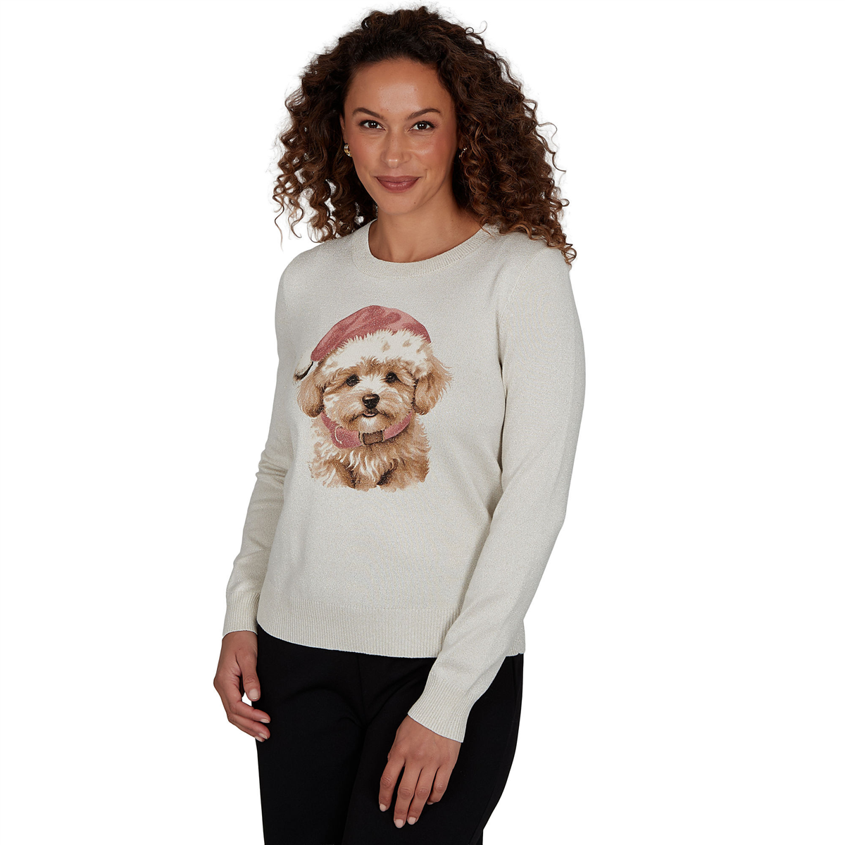 Petite Emaline Holiday Festivities Dog with Santa Hat Sweater